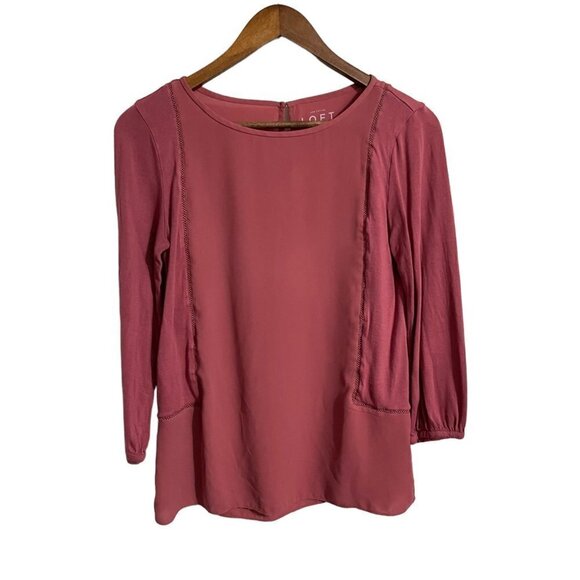 LOFT Womens Pink Crochet Cut Out 3/4 Sleeve Keyhole Back Blouse Size XXS - Picture 1 of 7